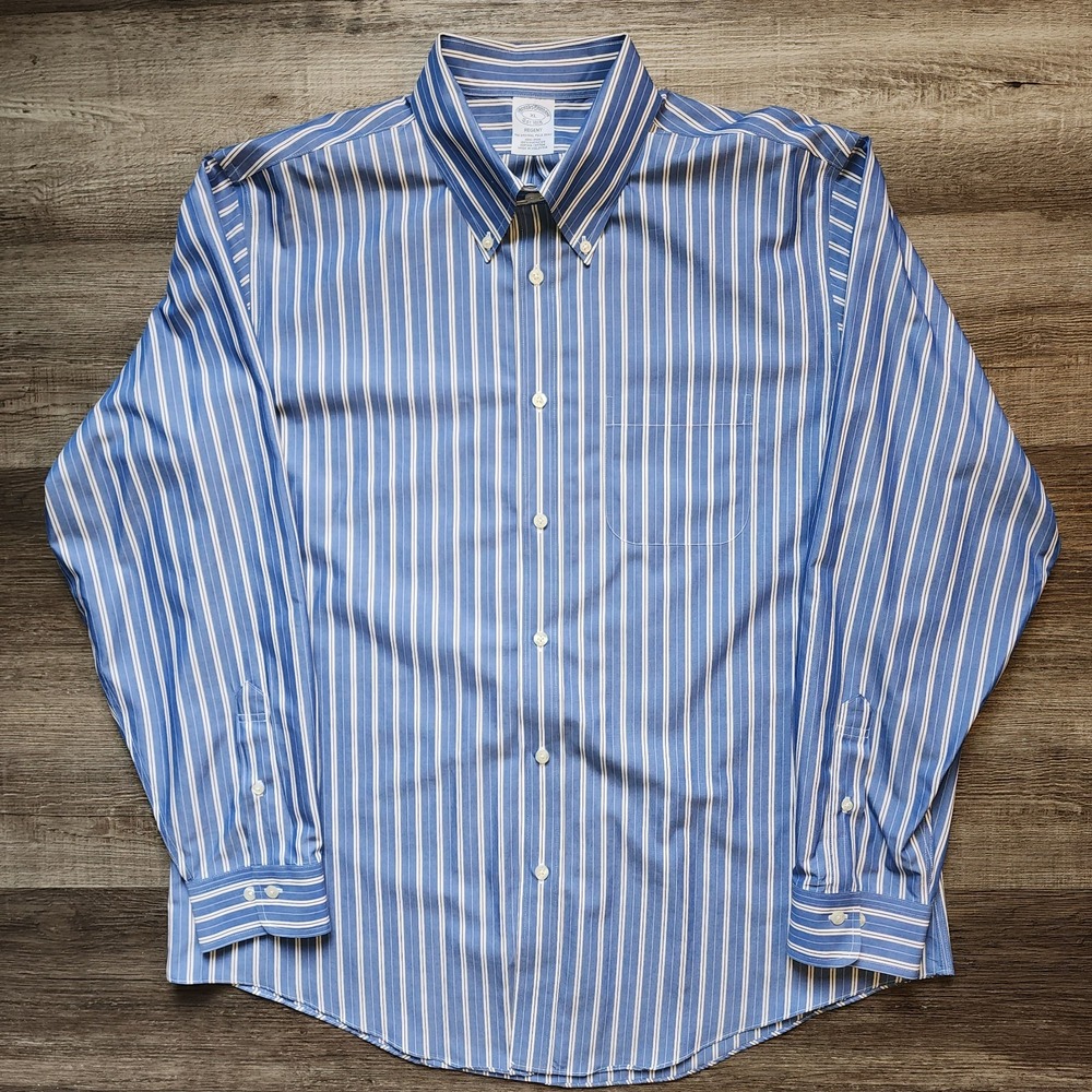 Brooks Brothers Regent Fit Men's XL Blue/White Striped Long Sleeve Button Up... - Picture 2 of 10
